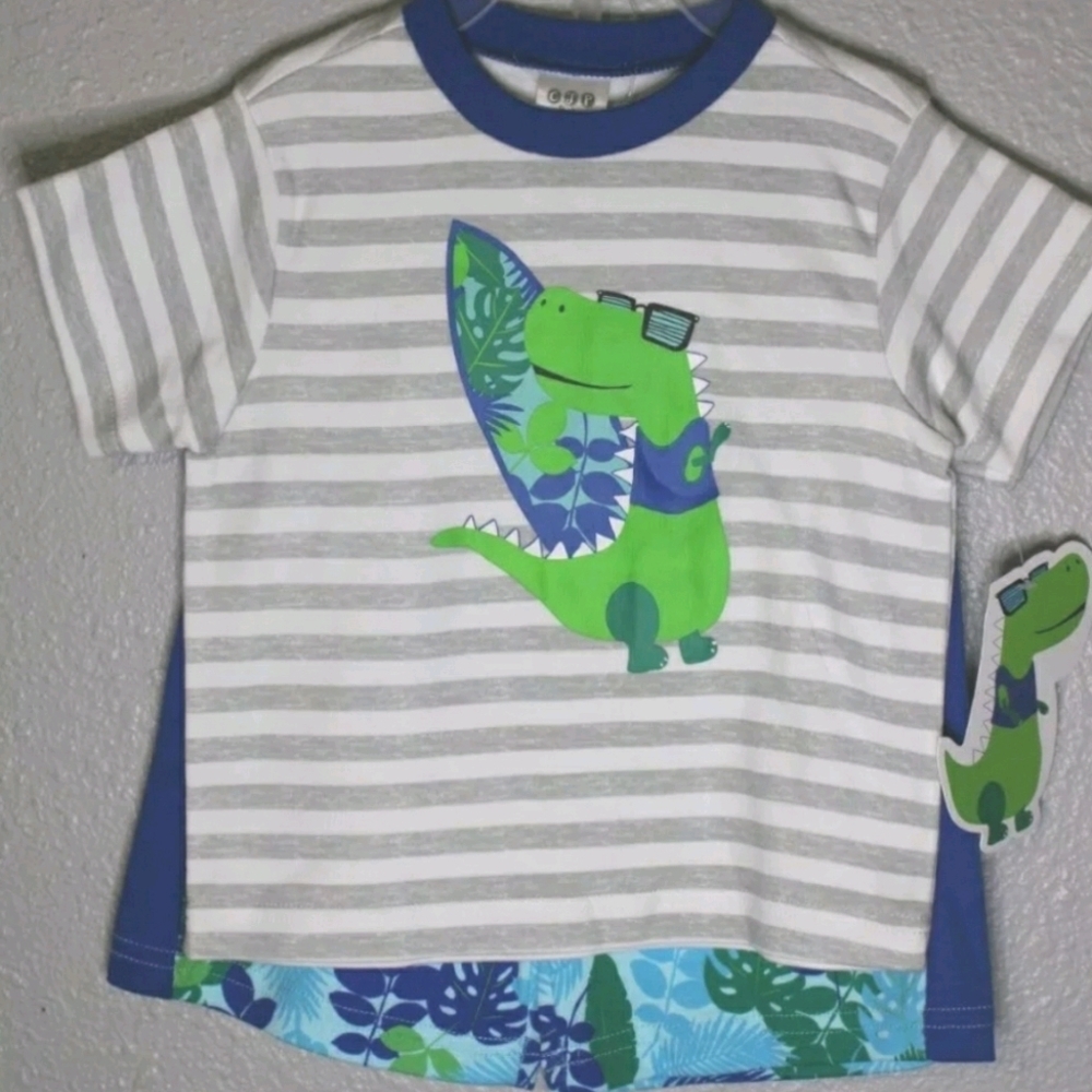 C J P Baby Dinosaur Surfboard Shirt And Shirt Set